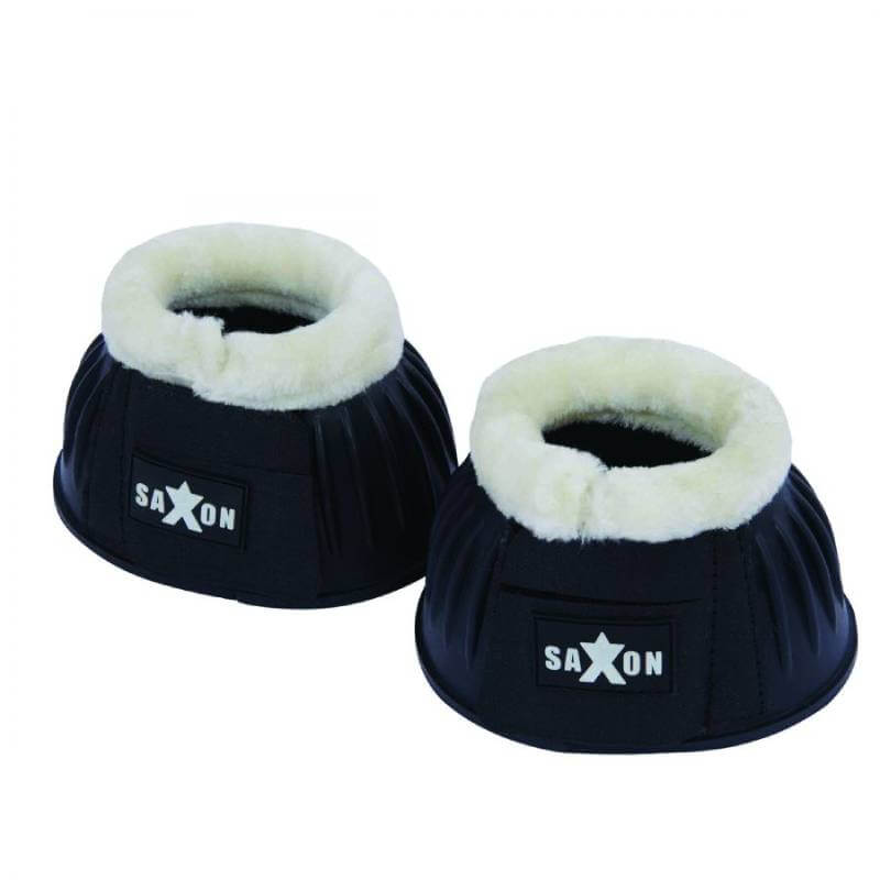 Saxon Fleece Trim Rubber Bell Boots with adjustable closures and white fleece trim.