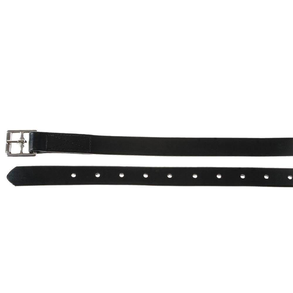 Kincade Synthetic Stirrup Leathers: black, silver buckle, multi-holed for adjustment.