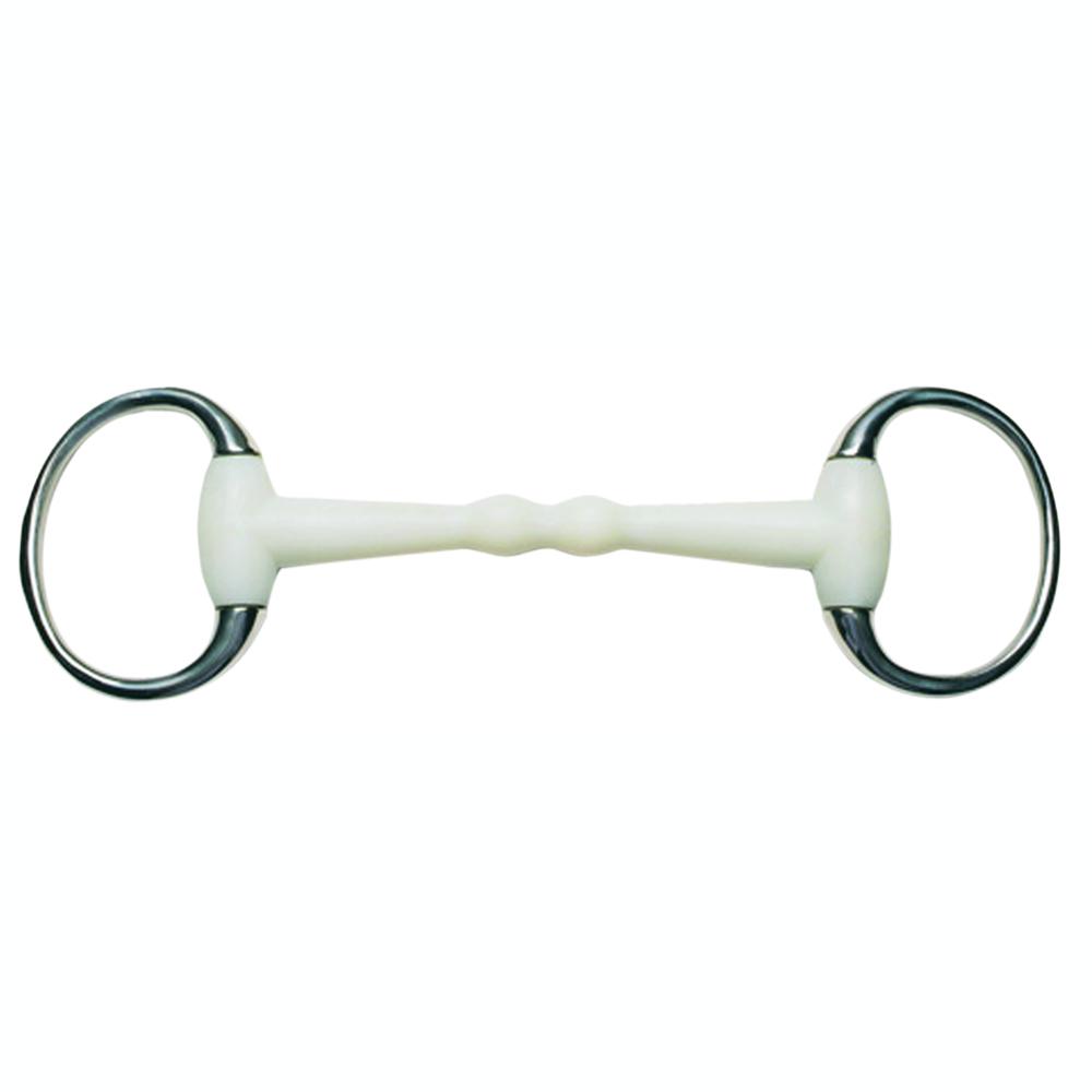 Korsteel Flexi Eggbutt Mullen Mouth Snaffle with metal rings, shown on a white background.