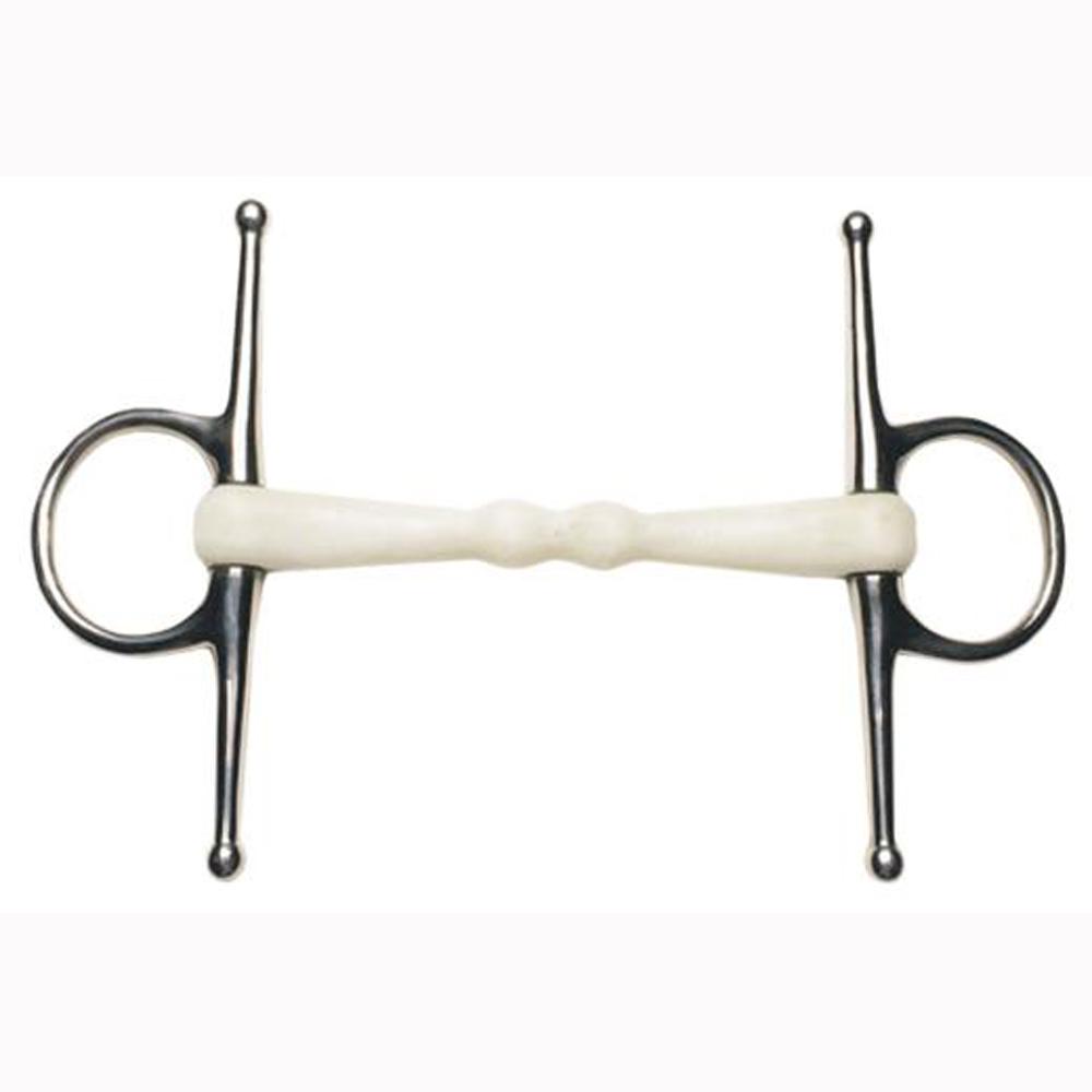 Korsteel Flexi Full Cheek Mullen Mouth Snaffle, dressage legal, white and silver, straight bars.