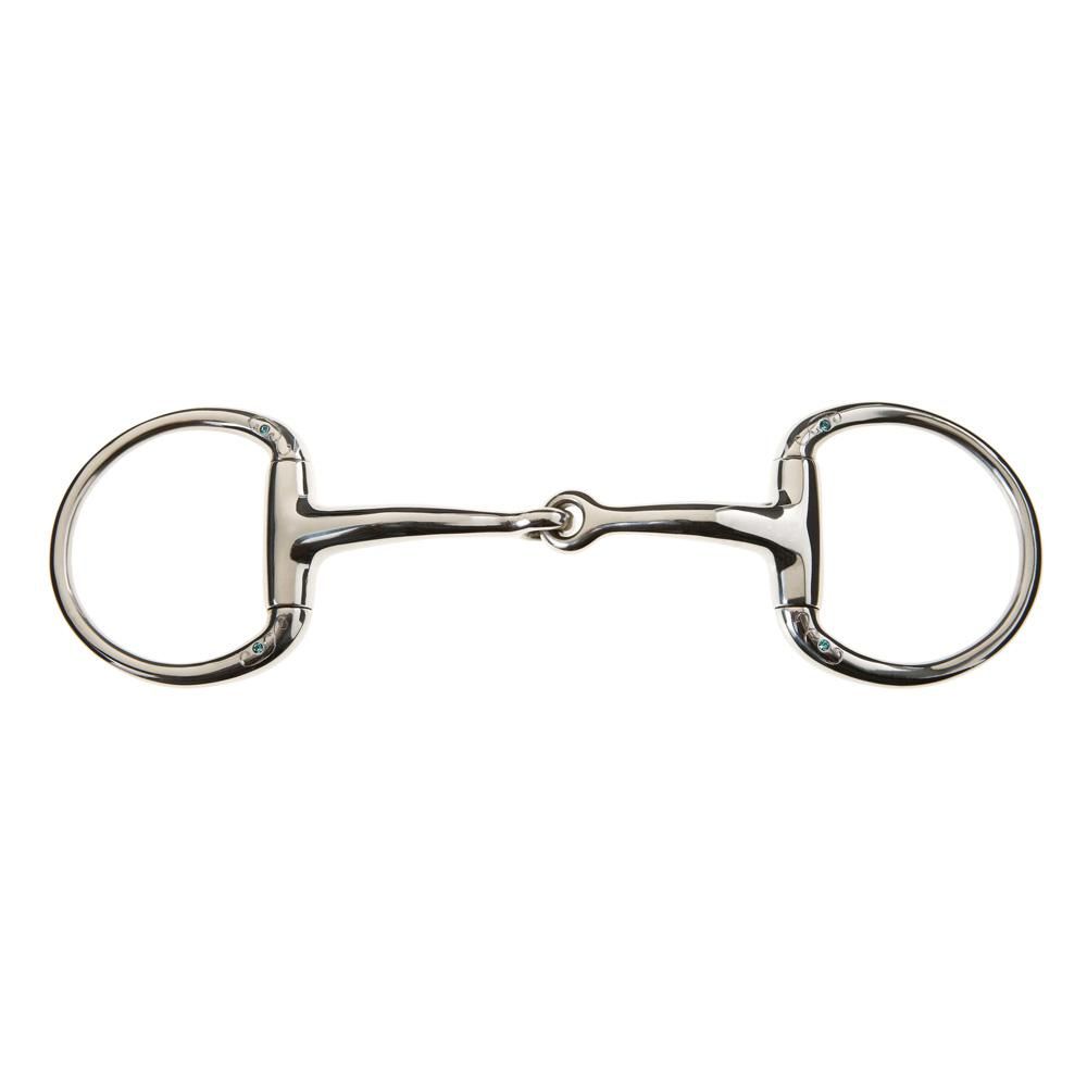 The Korsteel JP Eggbutt Snaffle has a jointed center and D-shaped rings for dressage use.
