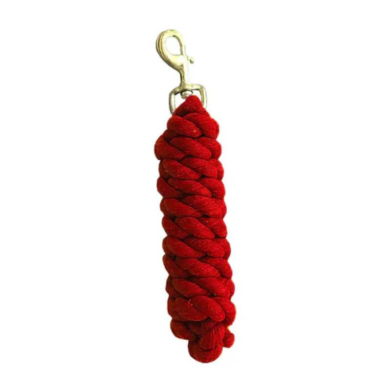 Roma Cotton Brass Snap Lead Rope by Roma, red cotton rope with brass snap, coiled neatly.