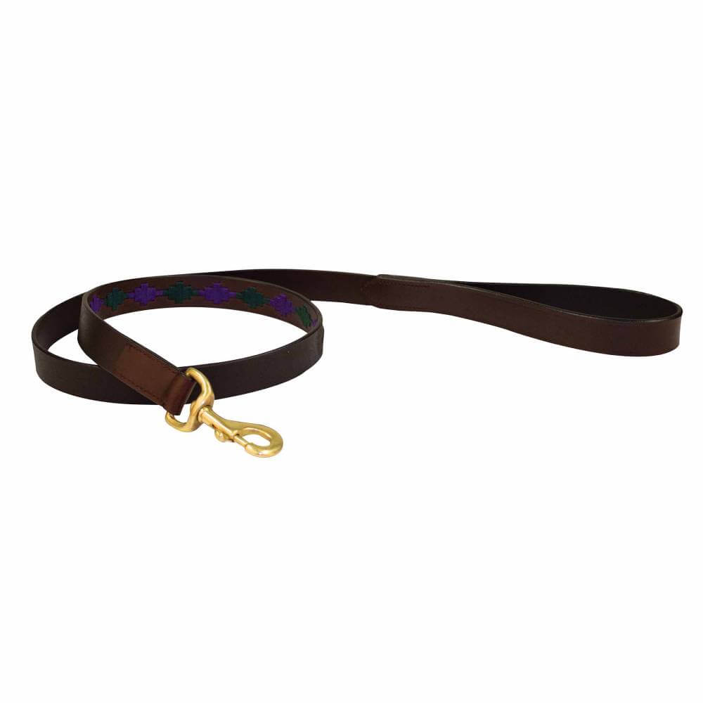 Weatherbeeta Polo Leather Dog Lead in Brown/Purple/Teal, matching collar available.