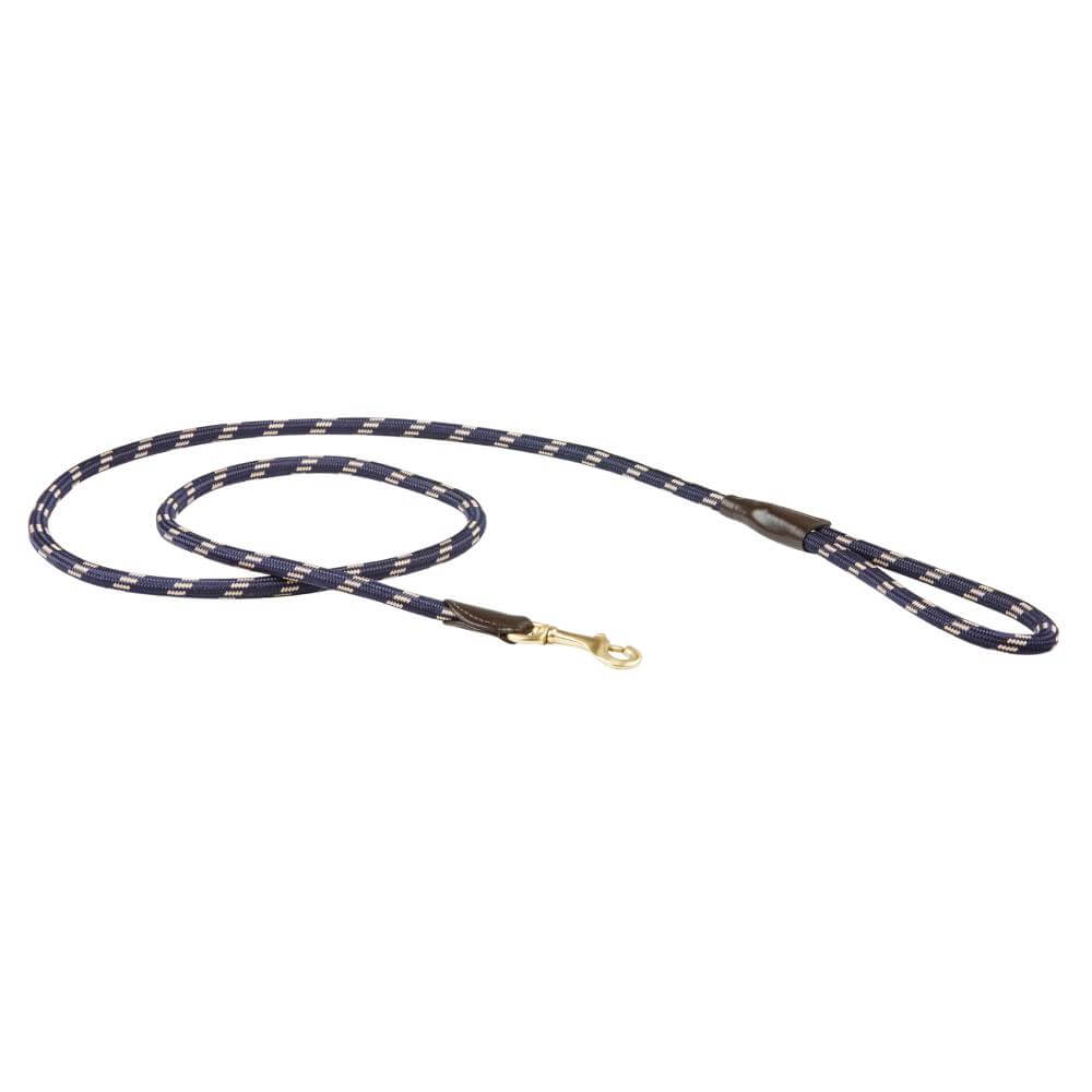 Weatherbeeta Rope Leather Dog Lead in navy/white with metal clip and loop handle.