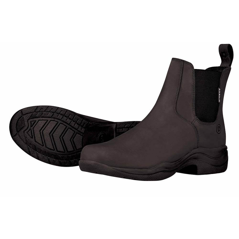 Two black Dublin Venturer RS Boots III, one upright and one showing the sole.