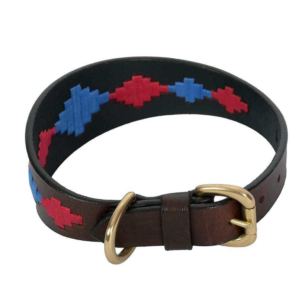 Weatherbeeta Lurcher Polo leather dog collar in Beaufort Brown/Pink with brass buckle.