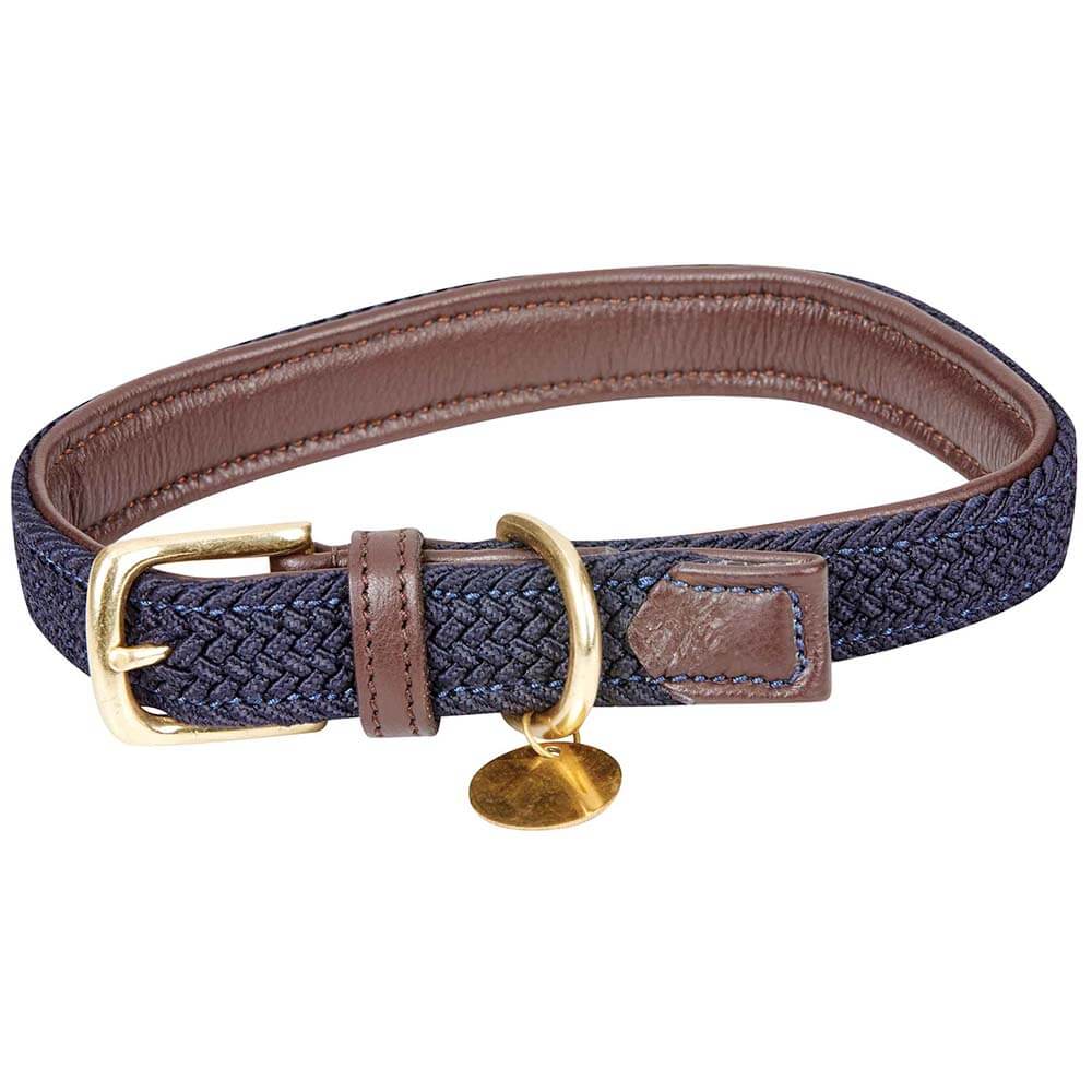 Weatherbeeta Leather Plaited Dog Collar Brown/Navy