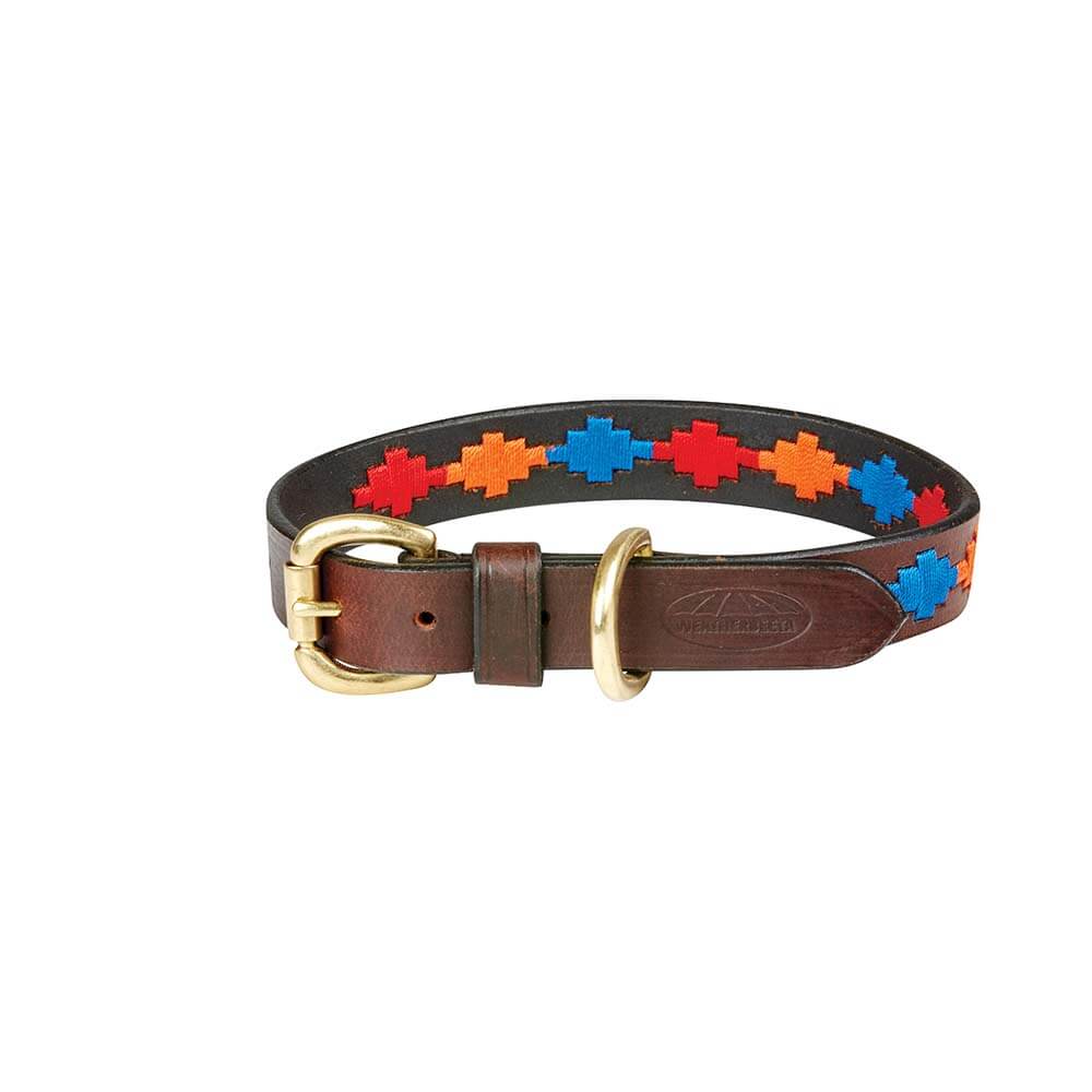 Weatherbeeta Polo Leather Dog Collar in Beaufort Brown/Red with brass fittings for style.