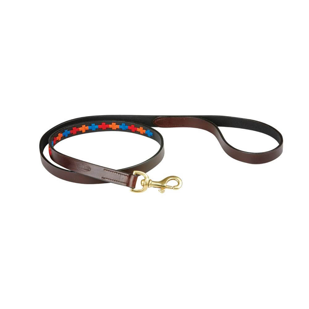 Weatherbeeta Polo Leather Dog Lead Beaufort Brown/Red/Orange/Blue