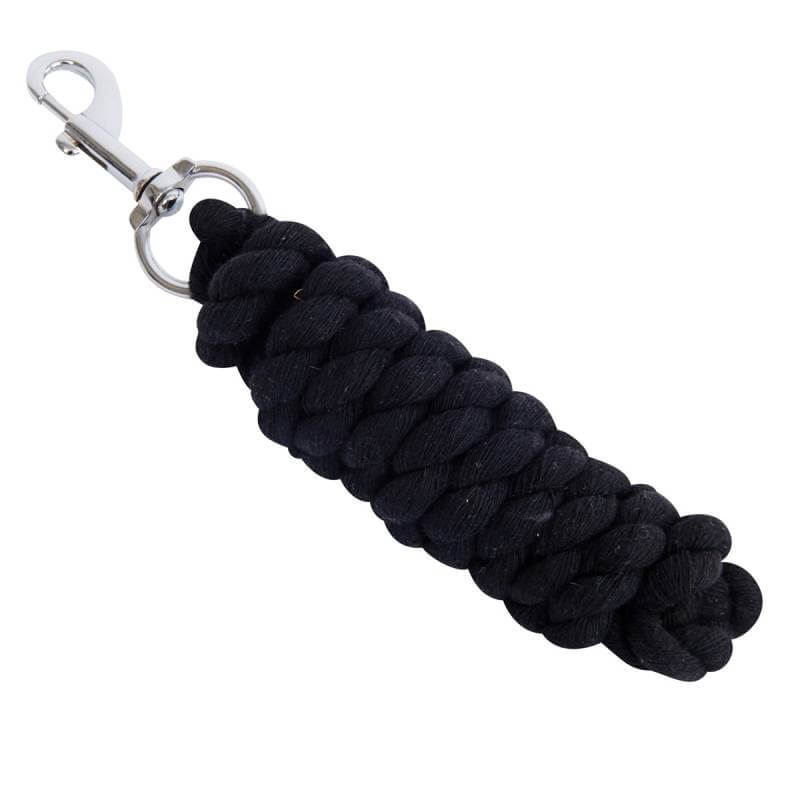 Roma Lead Rope by Roma: black cotton rope, coiled neatly with a sturdy metal trigger clip.