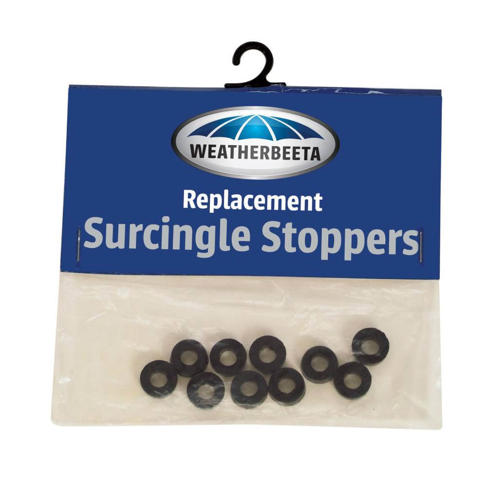 Weatherbeeta Rubber Surcingle Stoppers 10 Pack includes ten black rings.