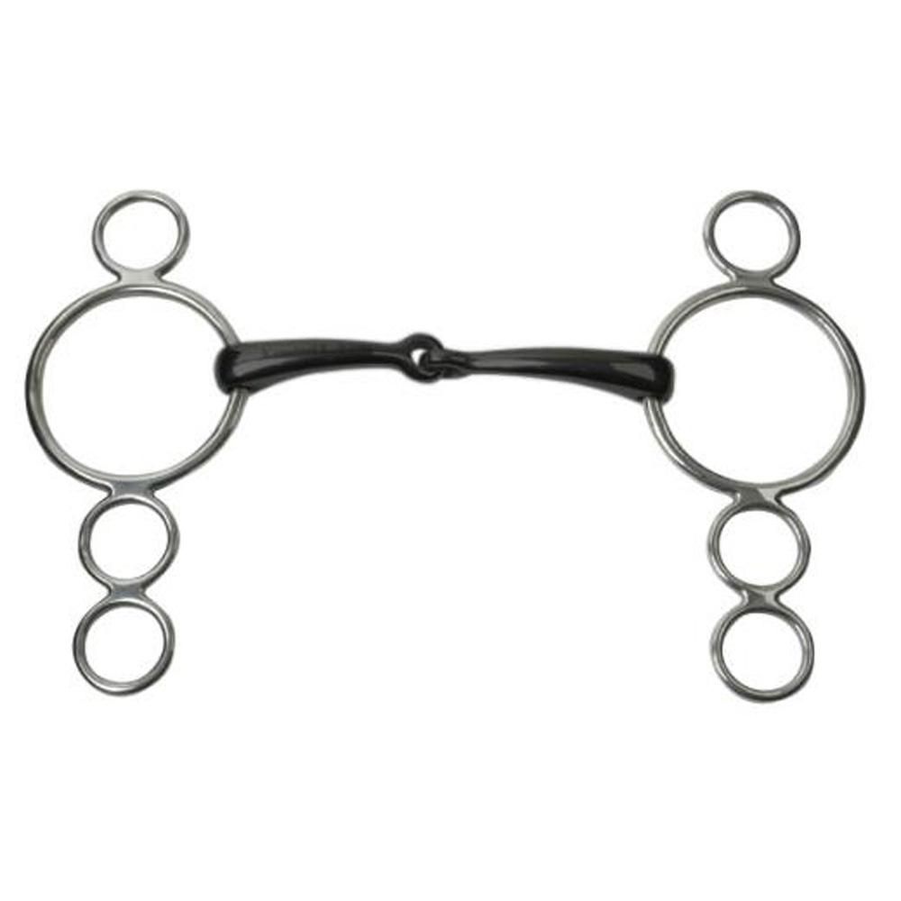 The Korsteel JP Sweet Iron Dutch Gag 3 Ring is a multi-ring bit for equestrian tack.