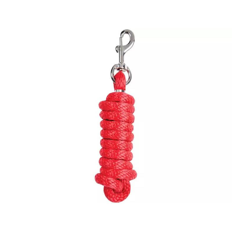 Roma Brights Lead Rope by Roma, red polypropylene with trigger clip, coiled on white background.