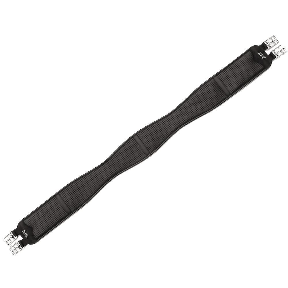 Wintec Elastic Chafeless Girth: black, silver buckles, for horse saddles by Wintec brand.