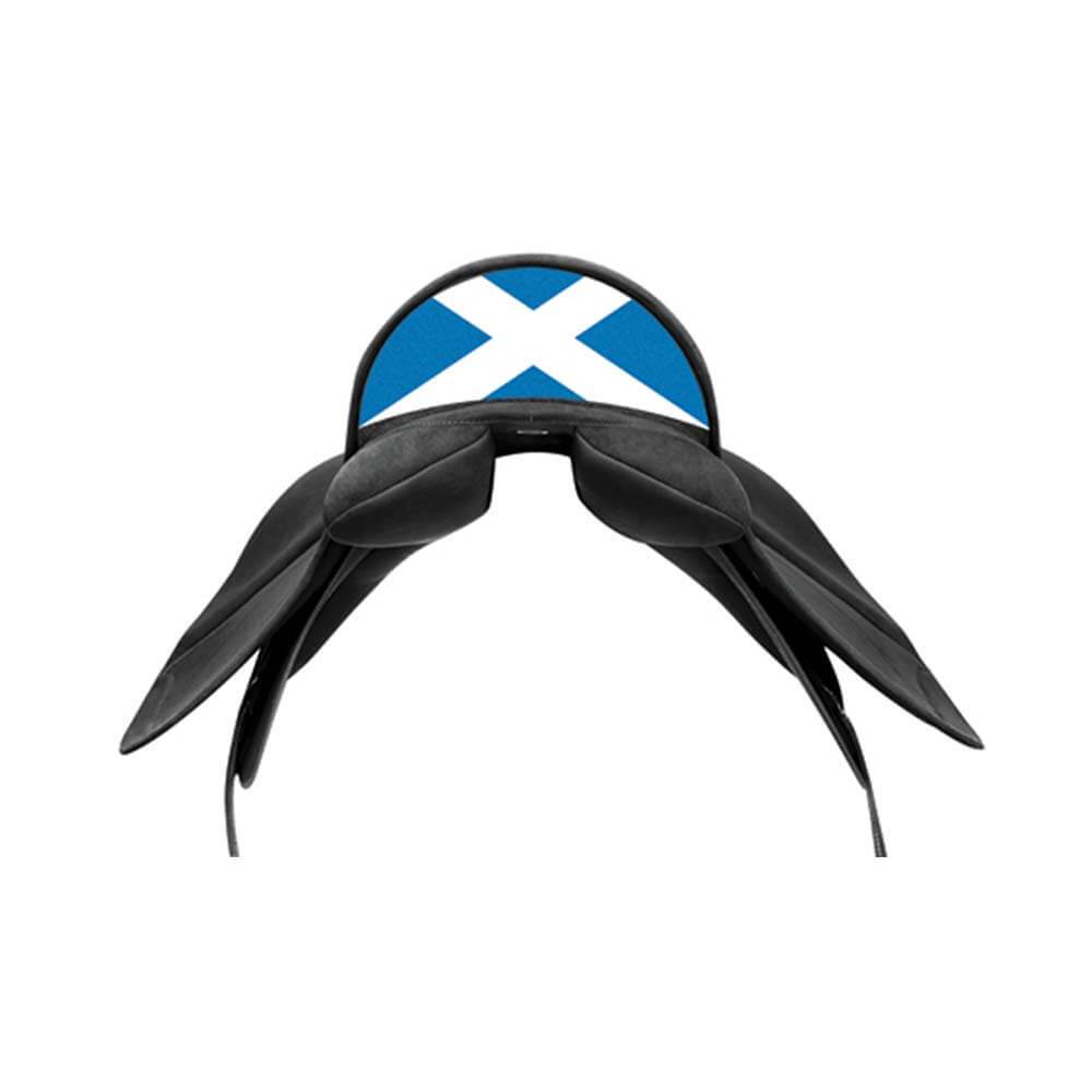 Wintec Winteclite All Purpose saddle with Scotland Flag cantle on white background.