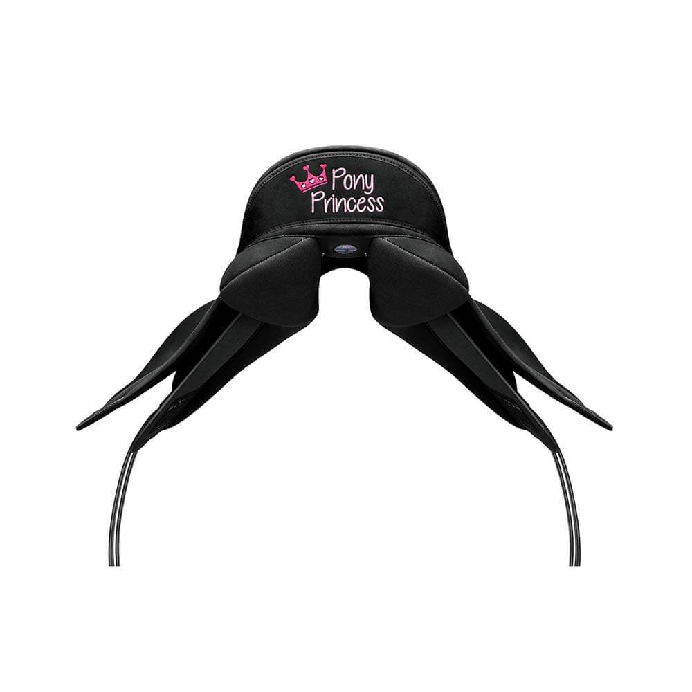 Wintec Winteclite Pony All Purpose Cantle Princess saddle with pink crown embroidery.