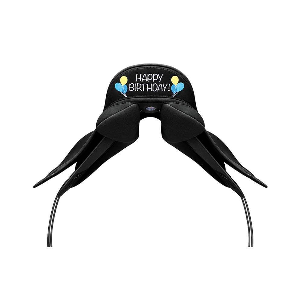 Black Wintec Winteclite Pony All Purpose Cantle Happy Birthday with balloons and text.