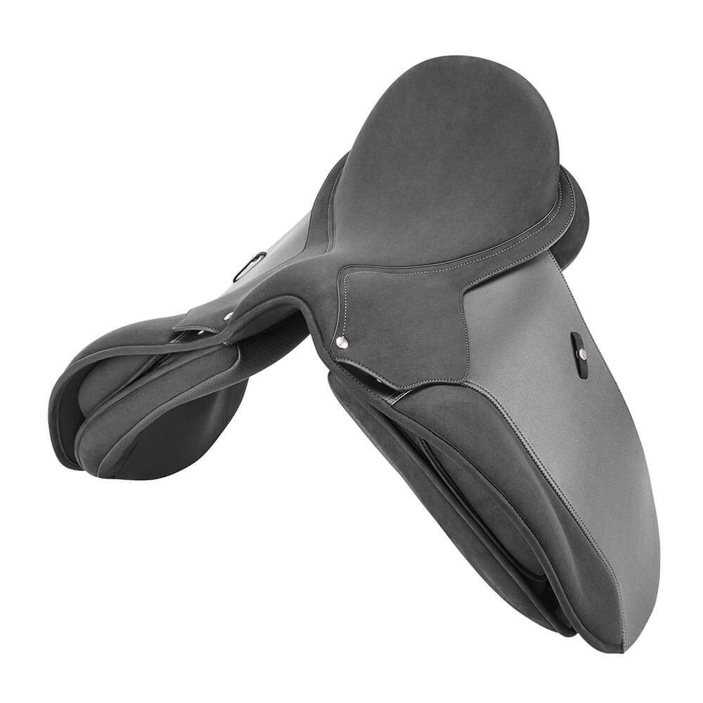 Wintec Pro Wide Dressage Hart Saddle by Wintec, black and gray, English style on white background.