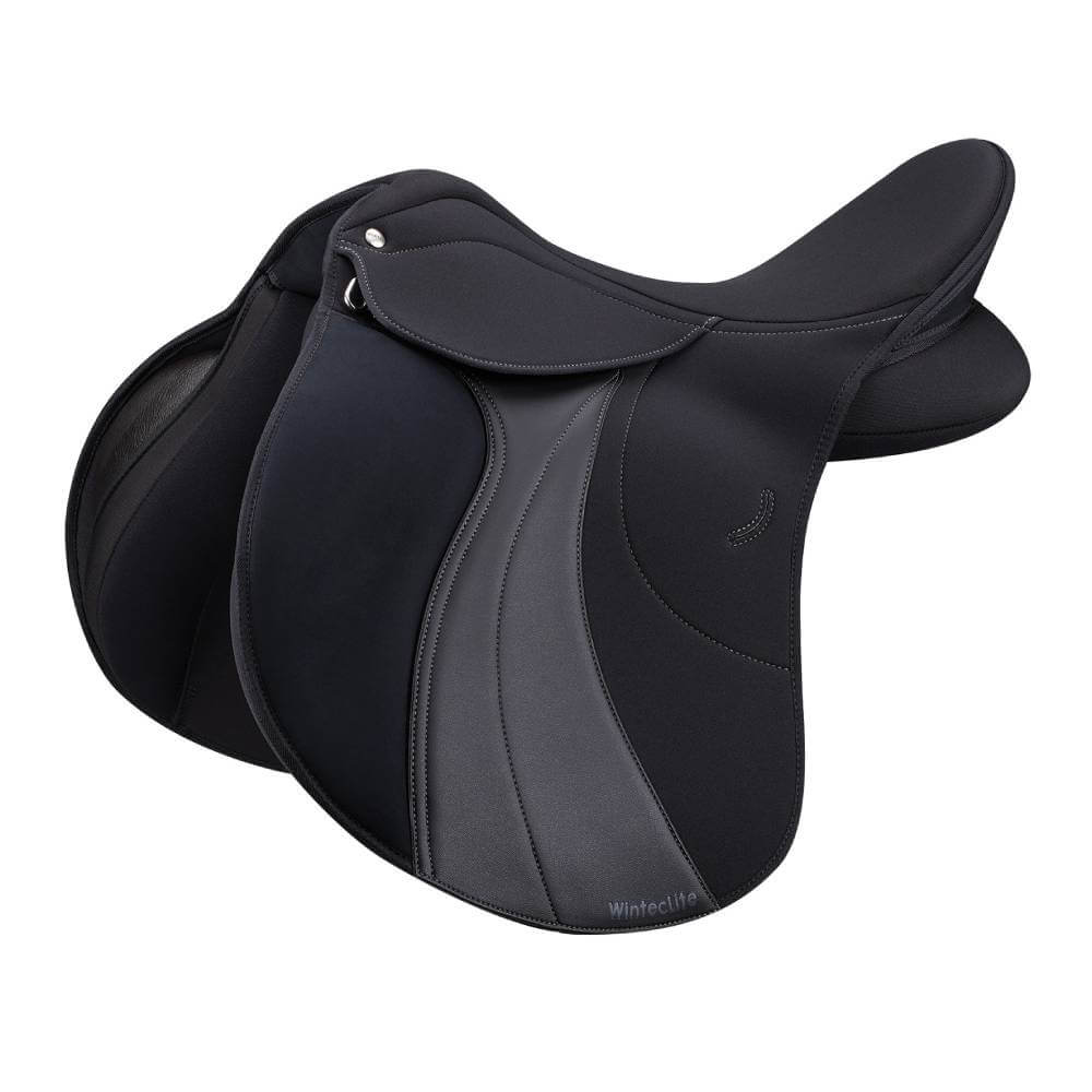 The Wintec Lite All Purpose Hart saddle features curved padding and smooth stitching for comfort.