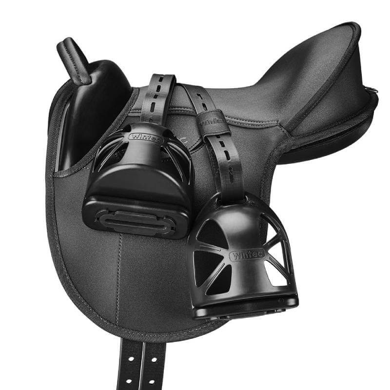Wintec Kids Saddle Pack Black: Beginner kids saddle with stirrups by Wintec.