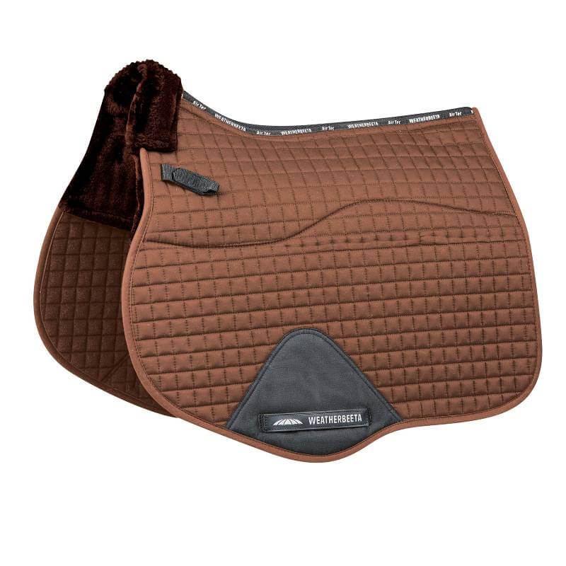 Brown Weatherbeeta Prime Comfy Fleece All Purpose Saddle Pad with black logo in corner.