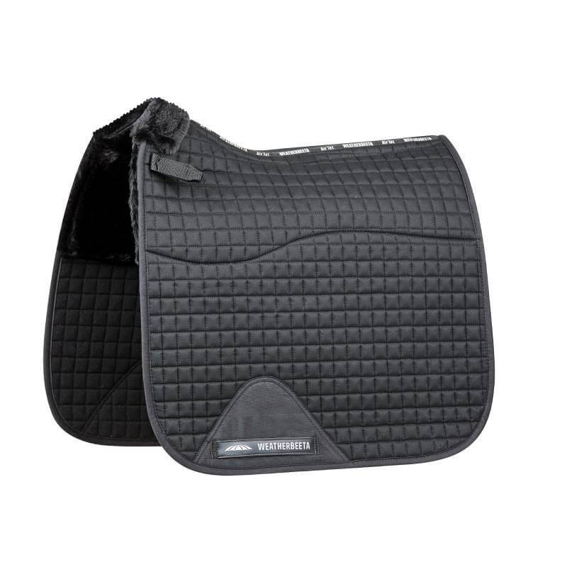 Weatherbeeta Prime Comfy Fleece Dressage Saddle Pad in black with logo on the corner.