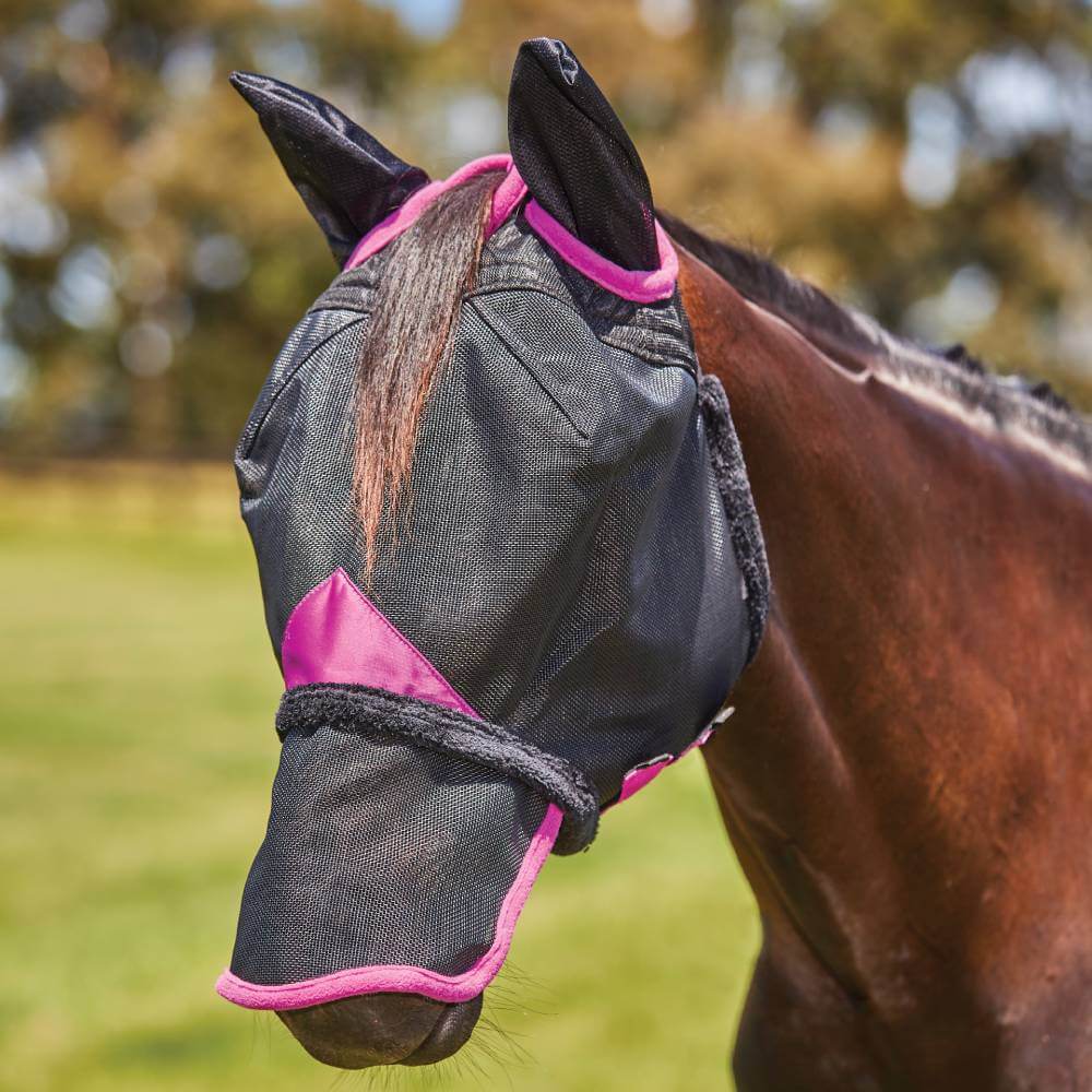 Weatherbeeta Comfitec Deluxe Durable Mesh Mask With Ears &amp; Nose Black/Purple