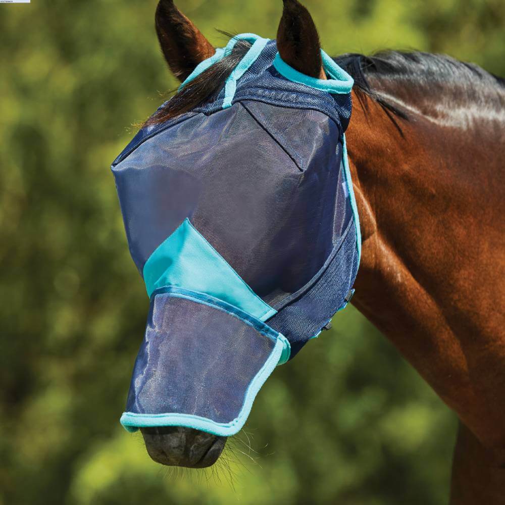 Weatherbeeta Comfitec Deluxe Fine Mesh Mask With Nose Navy/Turquoise