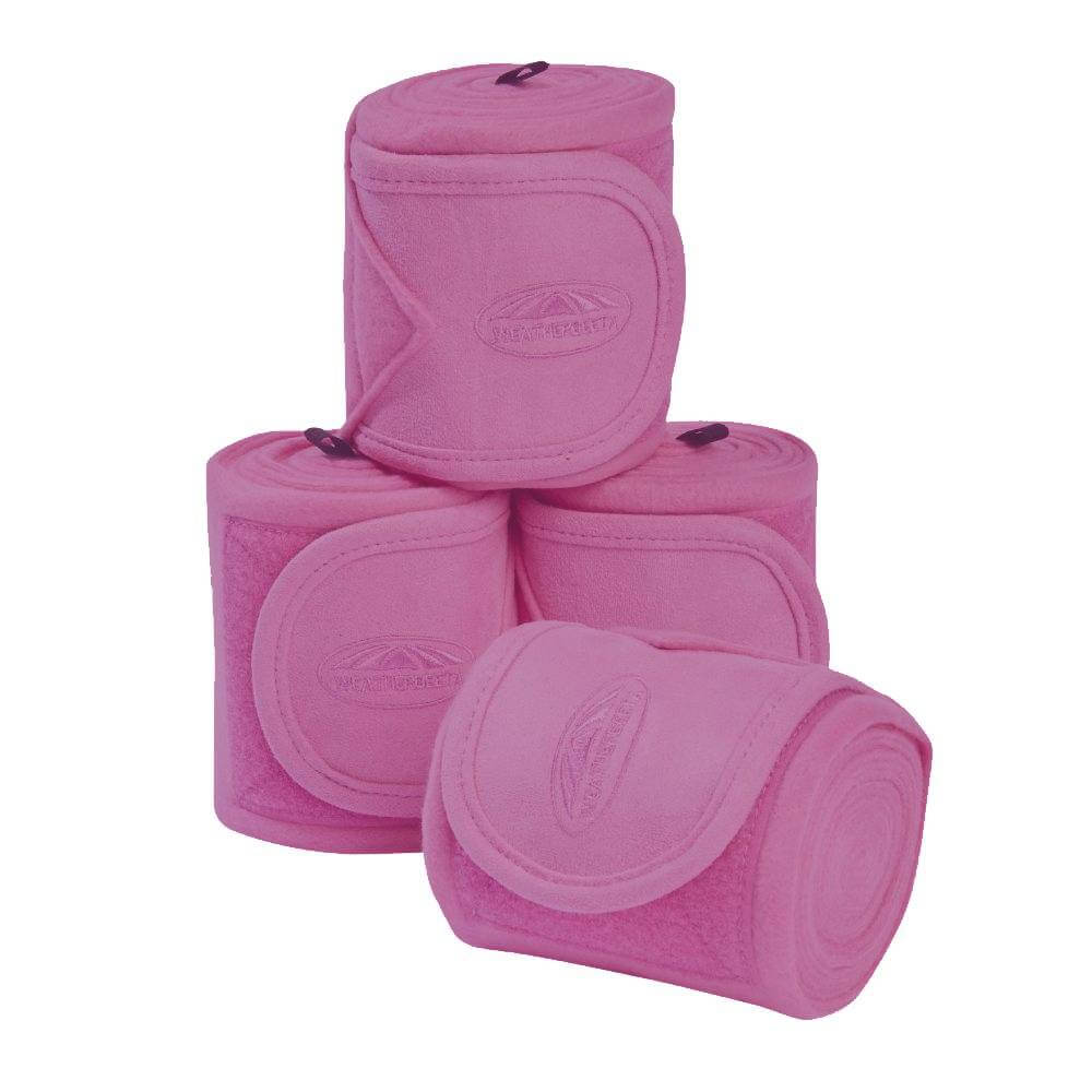 Four Weatherbeeta Fleece Bandages Red Violet 3.5M stacked for horse leg protection.