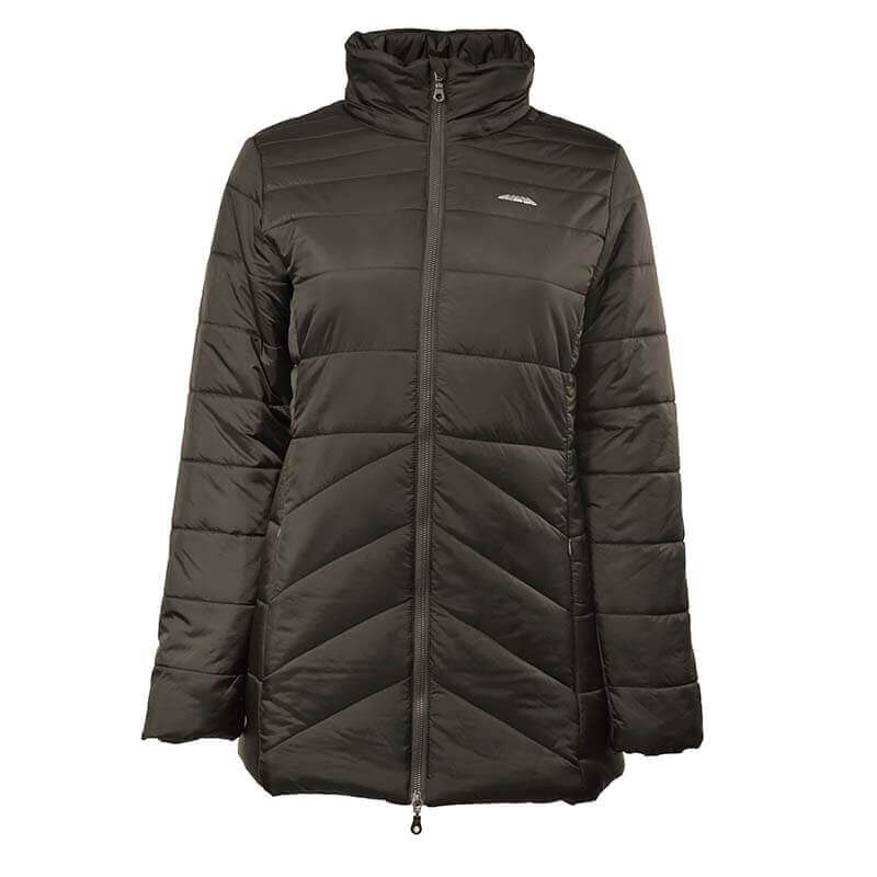 Weatherbeeta Harlow Puffer Jacket Olive: shower/windproof winter coat with zipper and high collar.