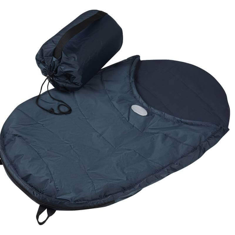 Weatherbeeta Explorer Dog Sleeping Bag Navy with matching drawstring storage bag shown.