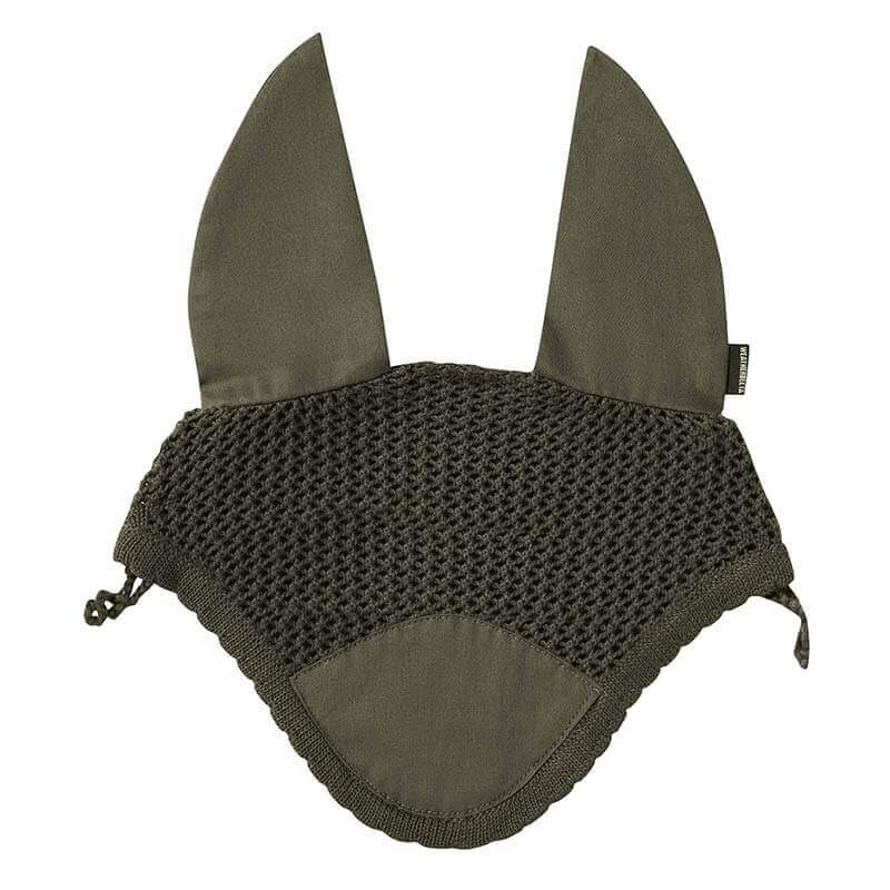 Weatherbeeta Prime Ear Bonnet Olive: tall ear covers, tie strings, and noise reduction.