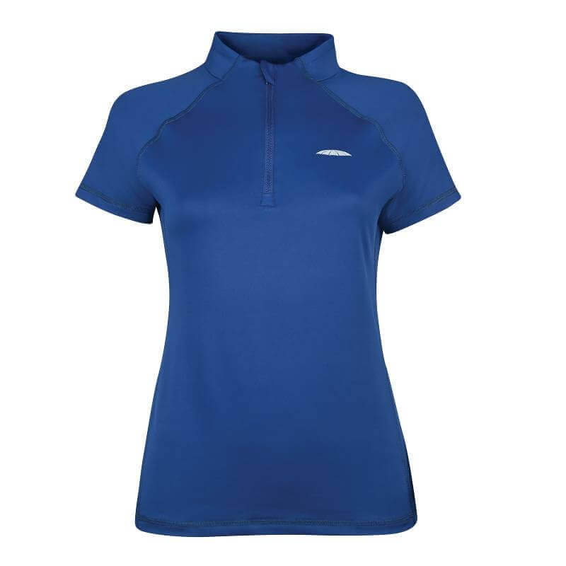 Weatherbeeta Prime Short Sleeve Top Navy: 4-way stretch, partial zip, small white logo.