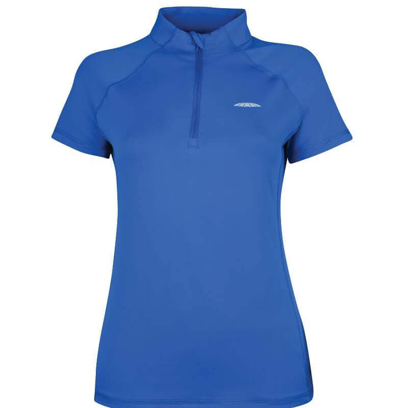Weatherbeeta Prime Short Sleeve Top in royal blue, quarter-zip, chest logo, moisture control.