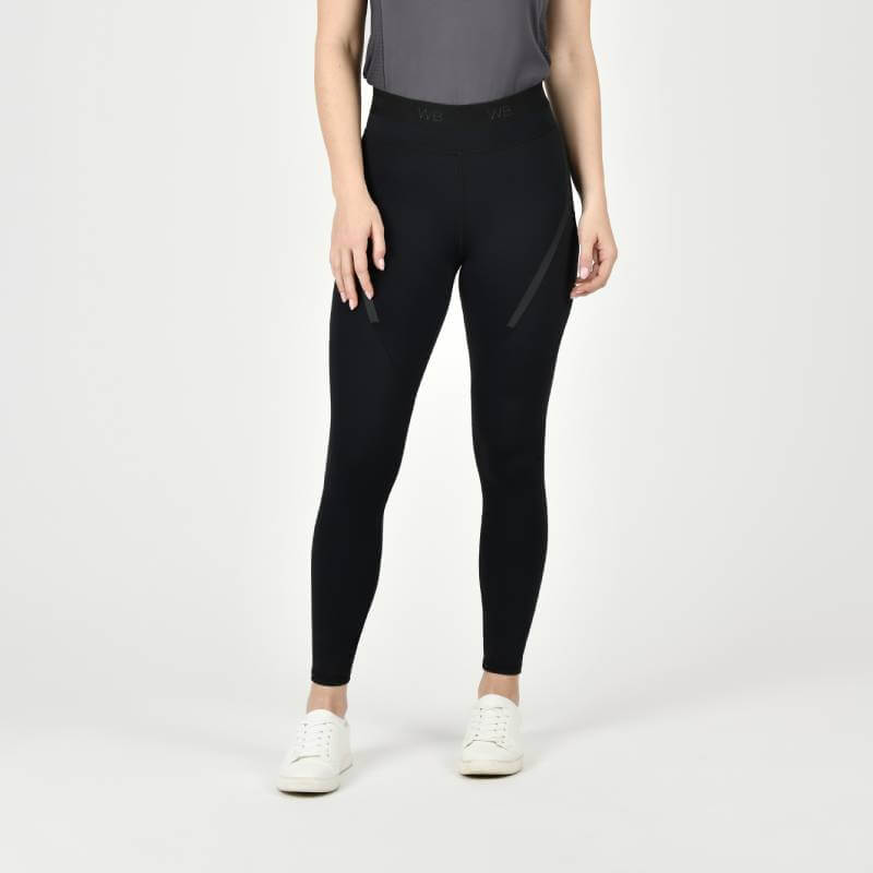 Wearing Weatherbeeta Toulon Lifestyle Tights Black by Weatherbeeta against a plain background.