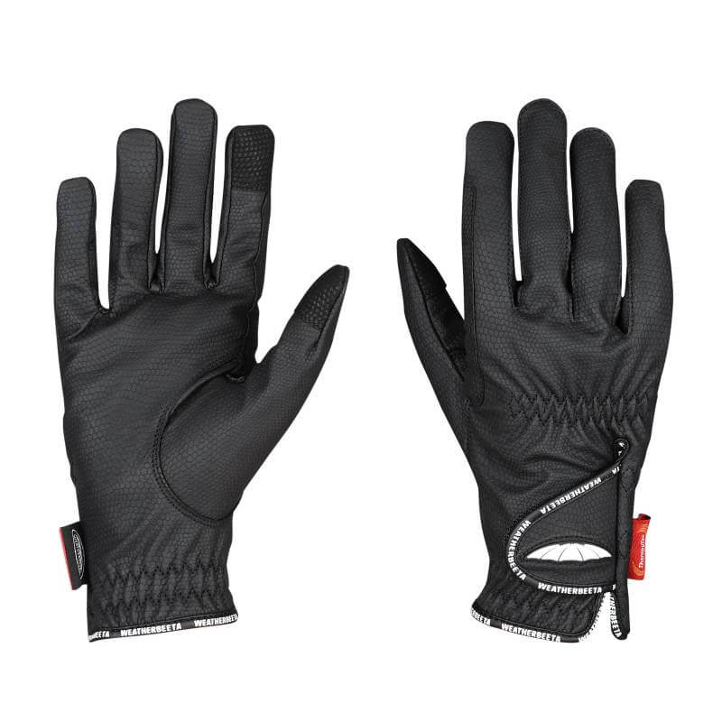 Weatherbeeta Therapy-Tec Riding Gloves Black, shown palm up and palm down.