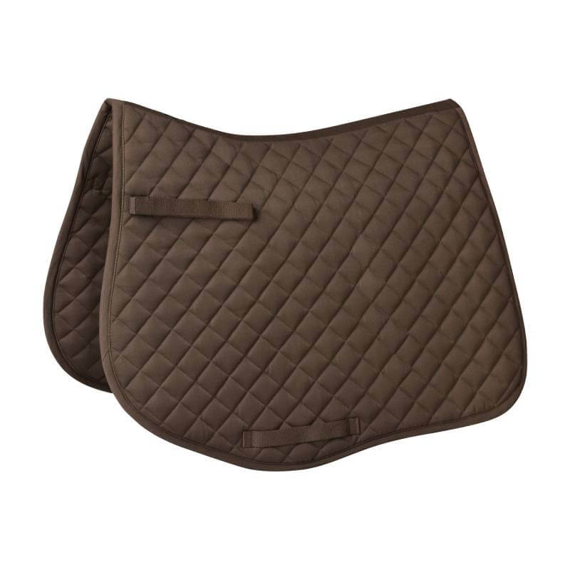 Saxon Defiant All Purpose Saddle Pad in brown with straps and durable stitching.