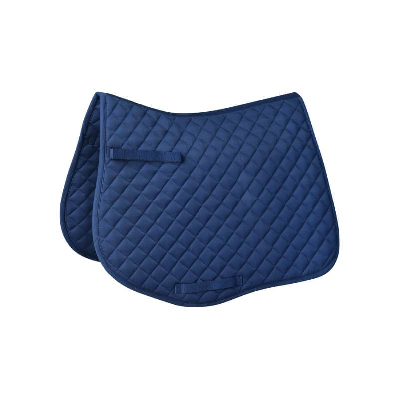 The Saxon Defiant all purpose saddle pad in navy has diamond quilting and girth loops.
