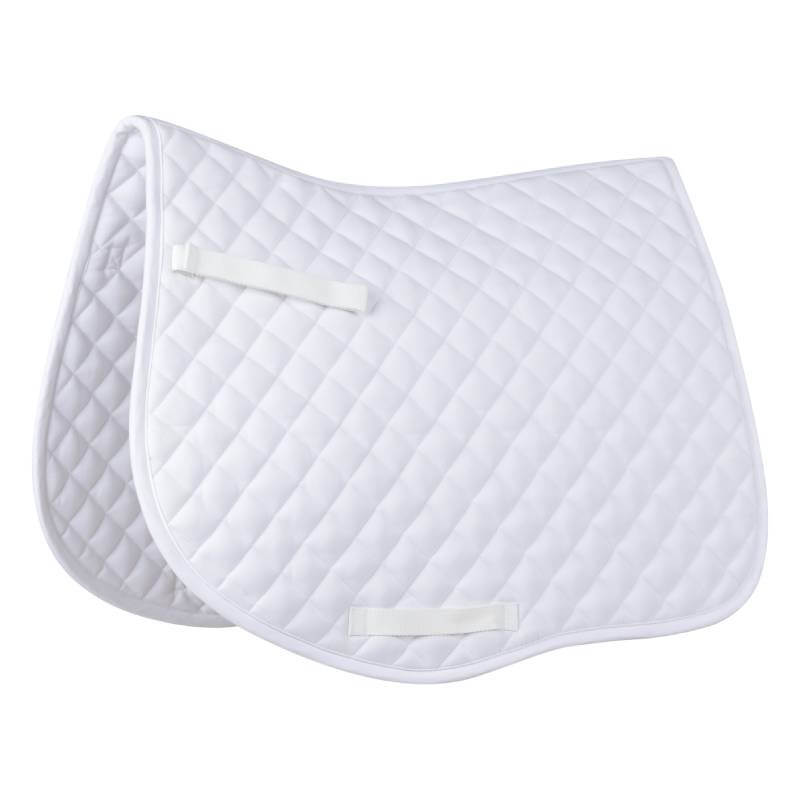 Saxon Defiant All Purpose Saddle Pad White—quilted polycotton with curved edges and two straps.