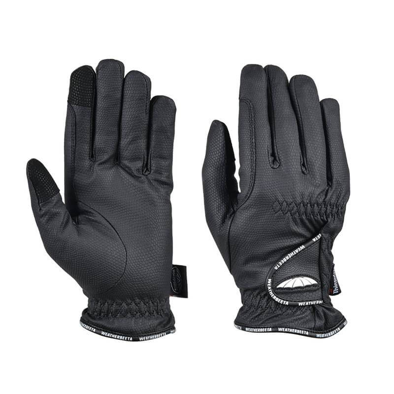 Weatherbeeta Heat-Tec Riding Gloves Black, palm and back views shown.