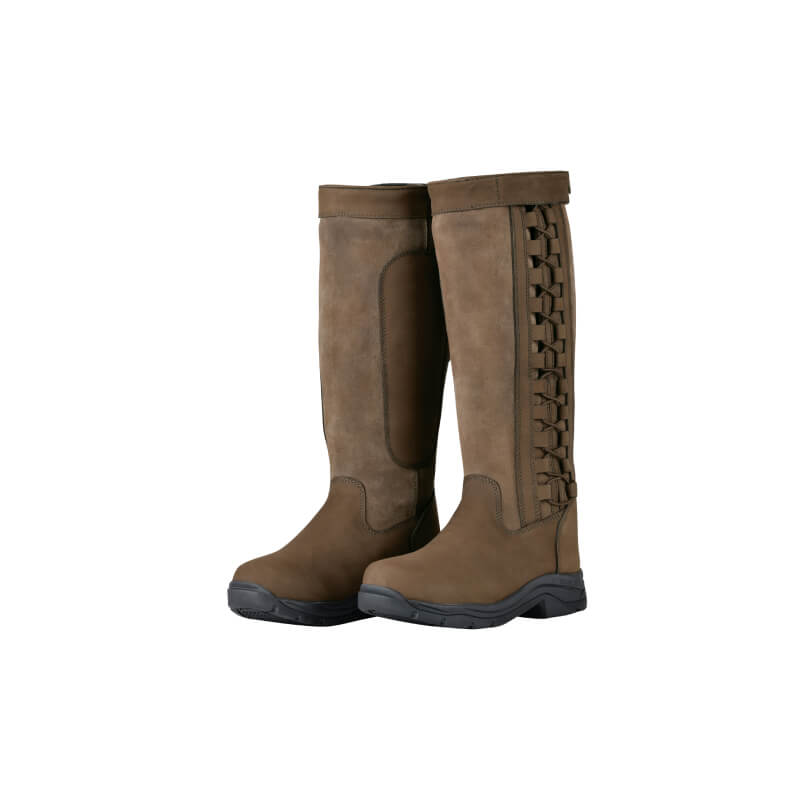 Dublin Pinnacle Boots III Chocolate: knee-high, adjustable side lacing, memory foam footbed.