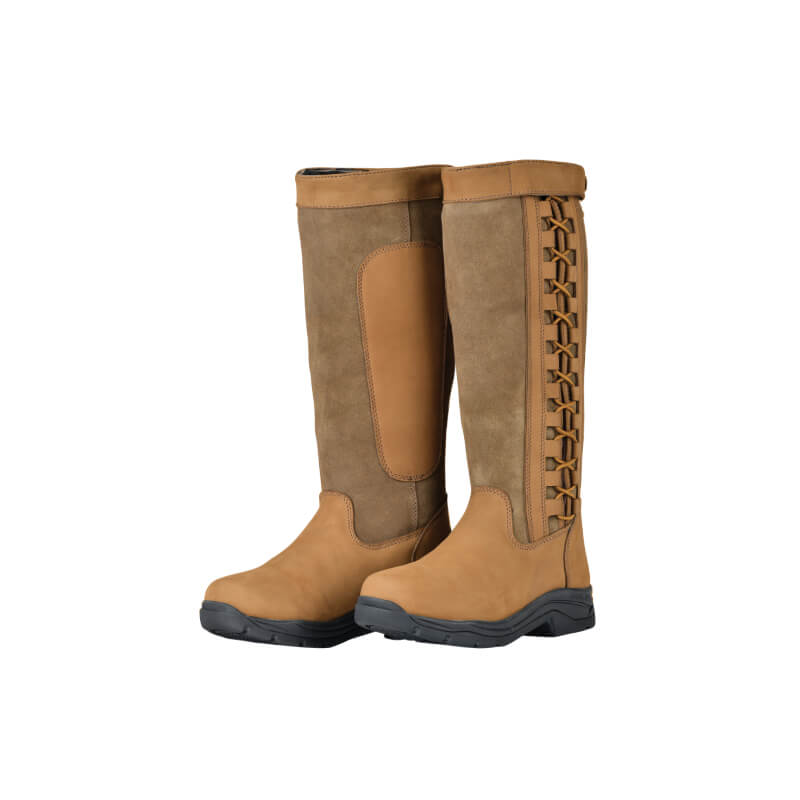 Dublin Pinnacle Boots III Dark Brown: knee-high, side lace-up, adjustable calf fit.