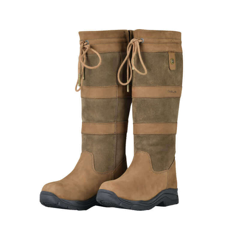 Dublin River Boots IV Dark Brown: knee-high outdoor boots with suede, leather, laces, and rubber soles.