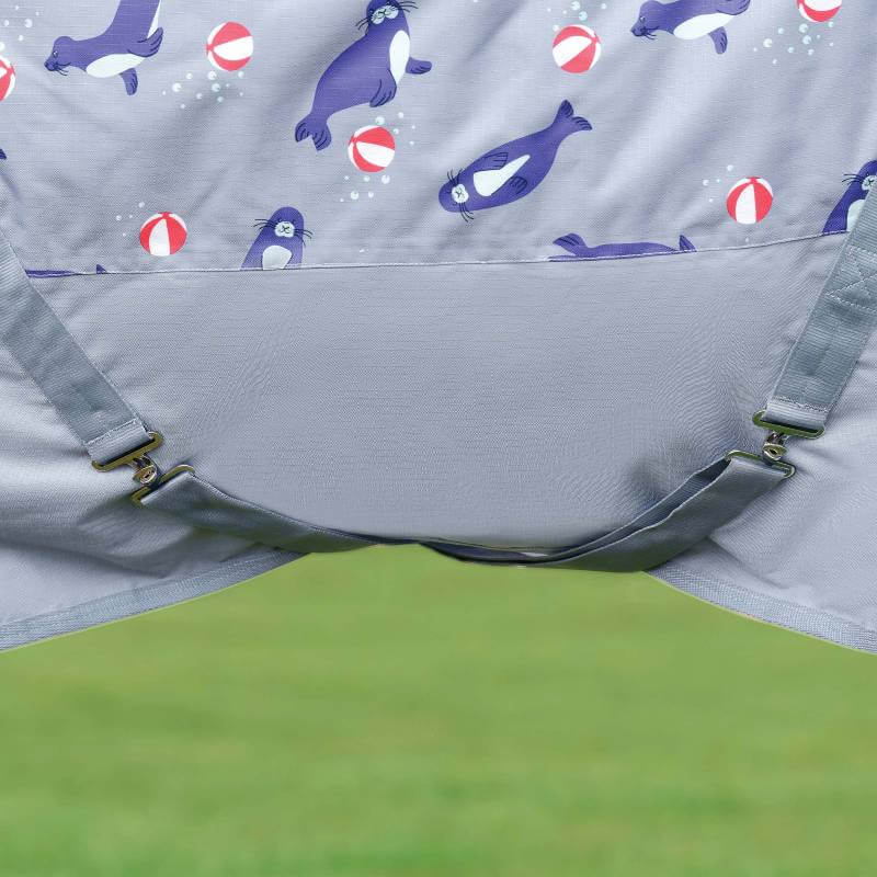 Weatherbeeta Comfitec Tyro Lite Plus Seal Print: gray fabric with seals and beach balls.