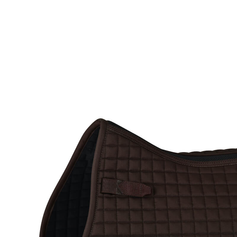 Weatherbeeta Prime Air-Tec All Purpose Saddle Pad in chocolate, shown with small strap.