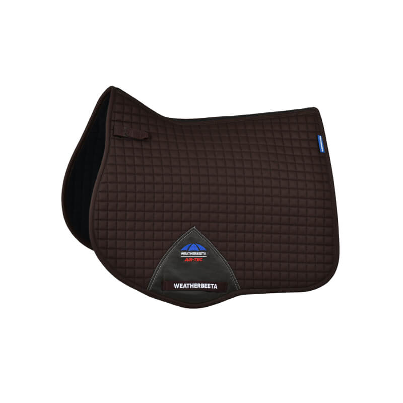 Chocolate Weatherbeeta Prime Air-Tec All Purpose Saddle Pad with logo on white background.