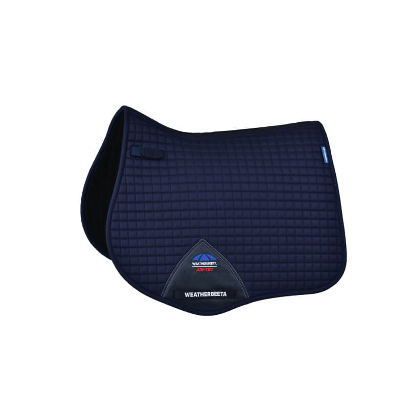 Weatherbeeta Prime Air-Tec All Purpose Saddle Pad Navy with logo and triangular patch.