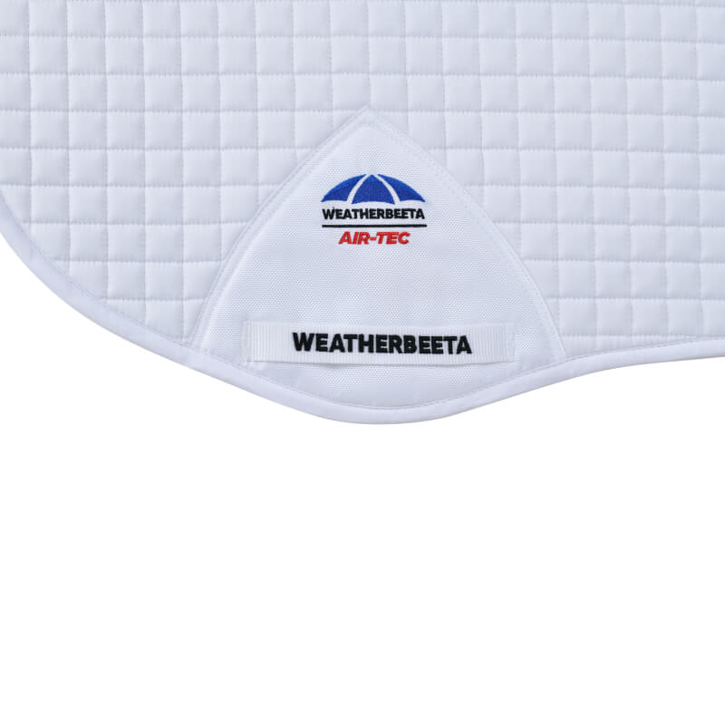 White Weatherbeeta Prime Air-Tec All Purpose Saddle Pad with blue umbrella emblem.