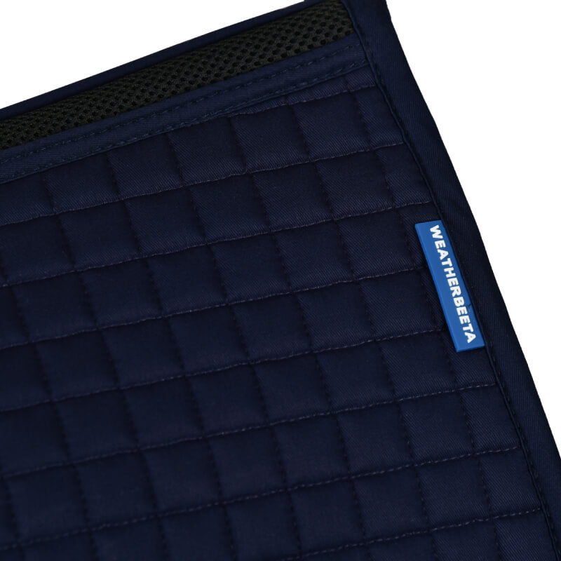 Weatherbeeta Prime Air-Tec Dressage Saddle Pad Navy with black mesh trim.