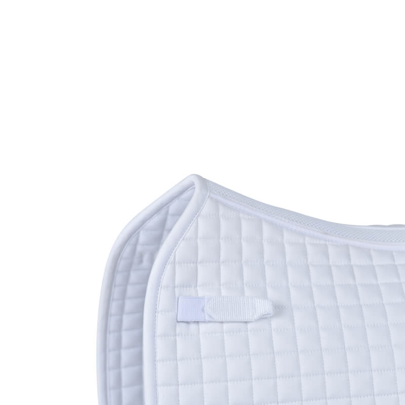 Weatherbeeta Prime Air-Tec white dressage saddle pad—breathable, quilted, with velcro straps.